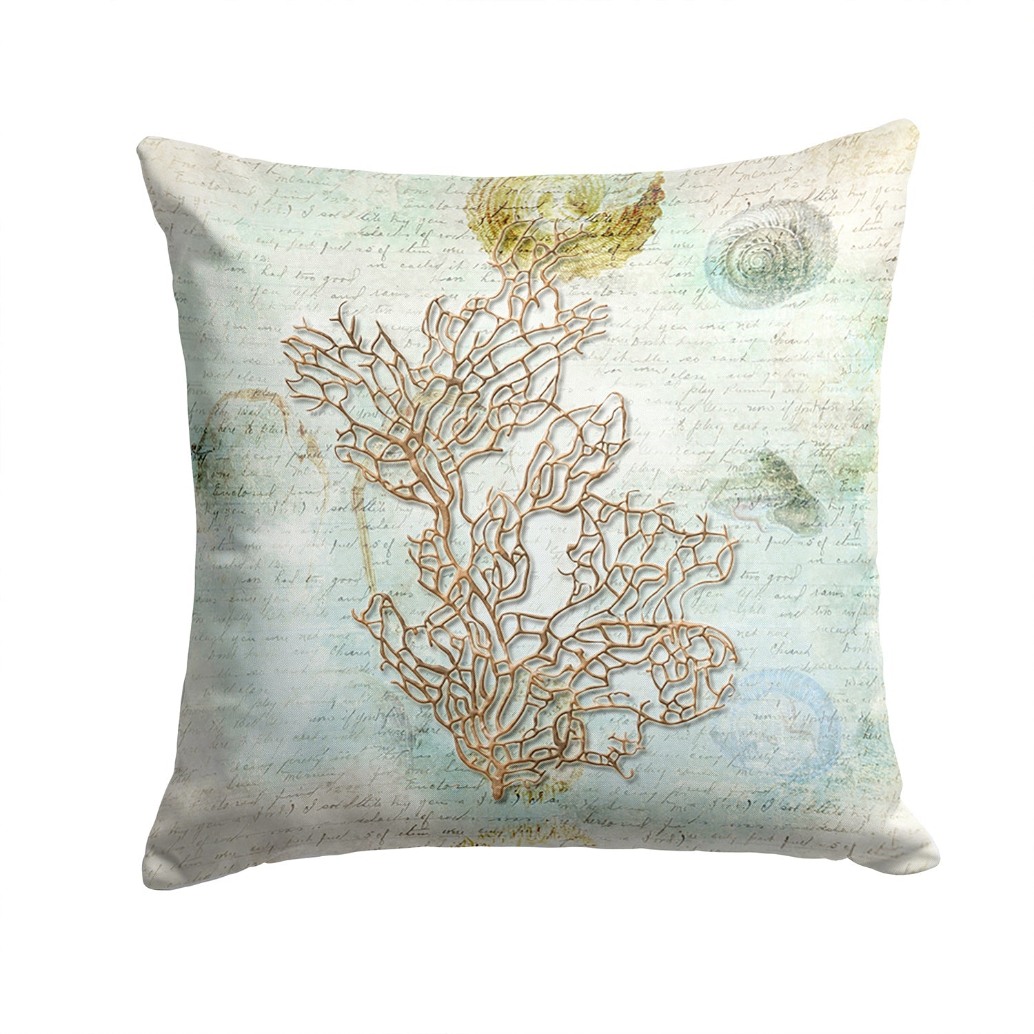 Beach Sea Whip Coral Decorative Throw Pillow 14x14 Indoor Outdoor Accent Cushion, Fabric Cover with Insert for Sofa, Bed, Porch & Living Room