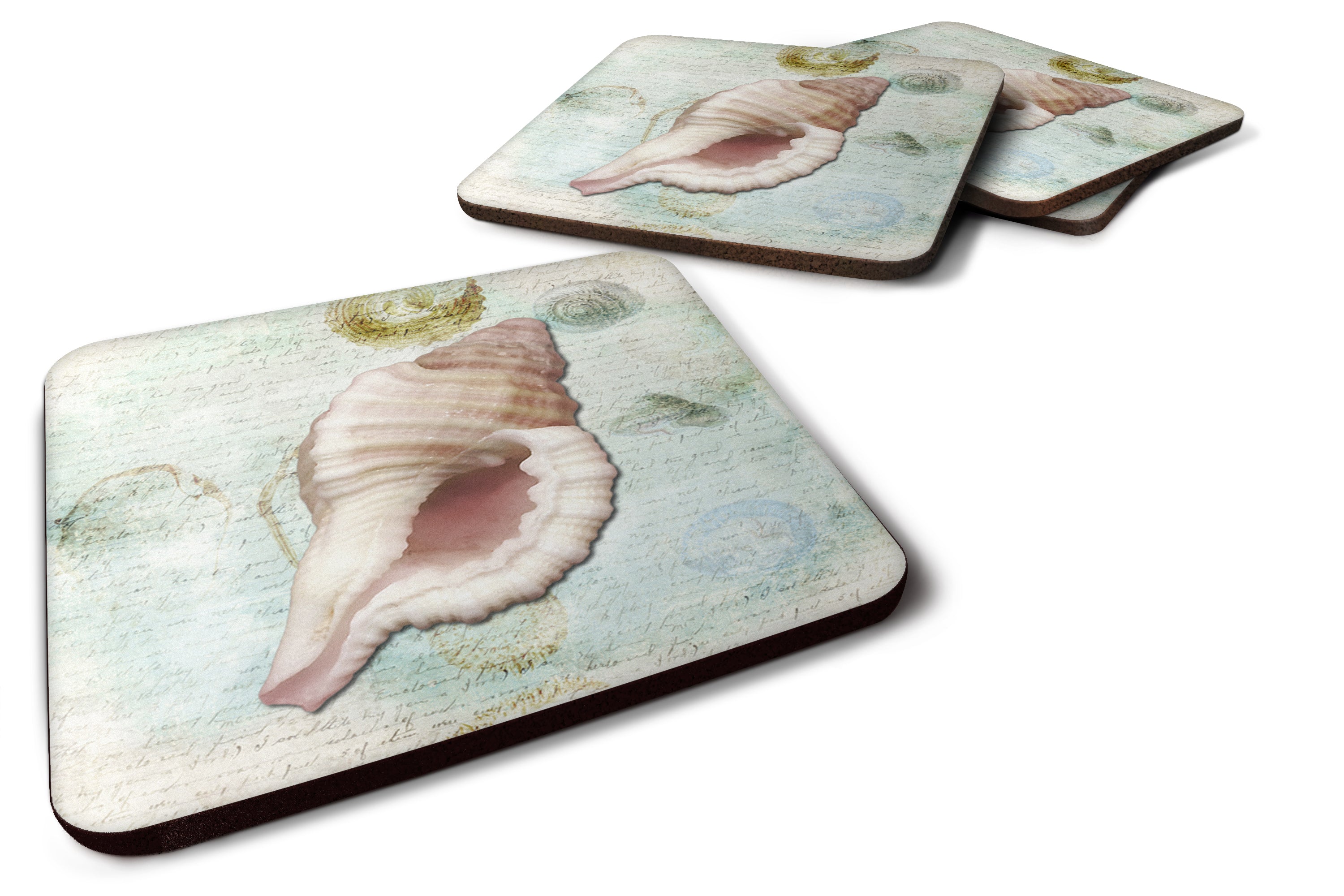 Beach Miter Shell Foam Coasters Set of 4 Cup Coasters for Indoor Outdoor, Tabletop Protection, Anti Slip, Mouse pad Material