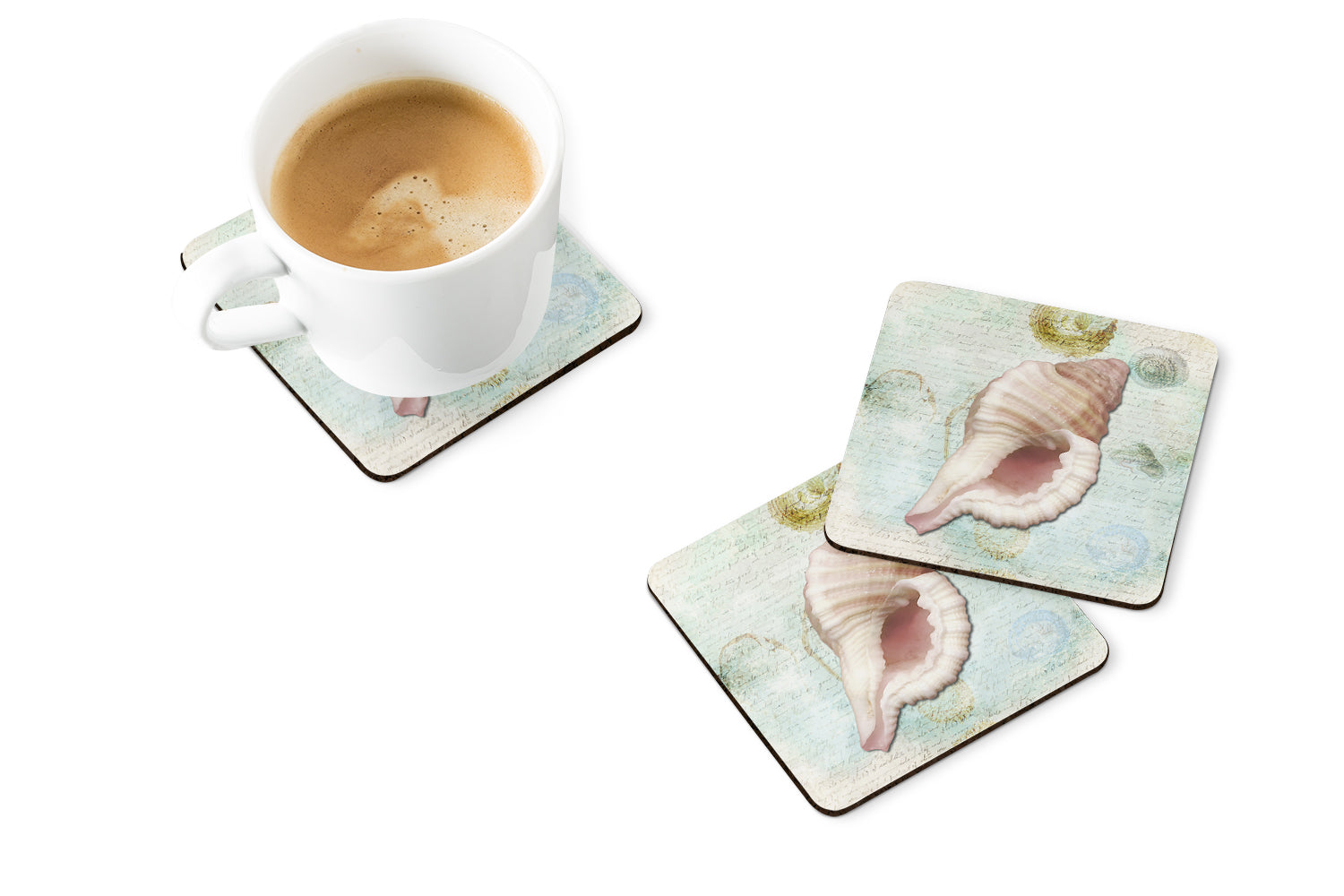 Beach Miter Shell Foam Coasters Set of 4 Cup Coasters for Indoor Outdoor, Tabletop Protection, Anti Slip, Mouse pad Material