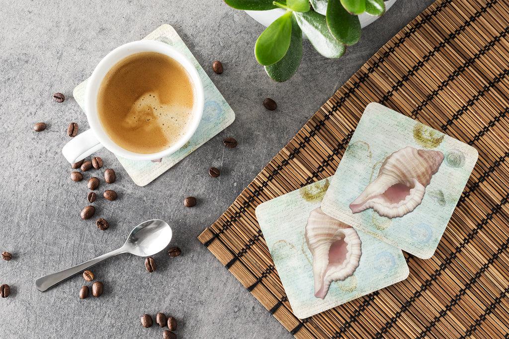 Beach Miter Shell Foam Coasters Set of 4 Cup Coasters for Indoor Outdoor, Tabletop Protection, Anti Slip, Mouse pad Material