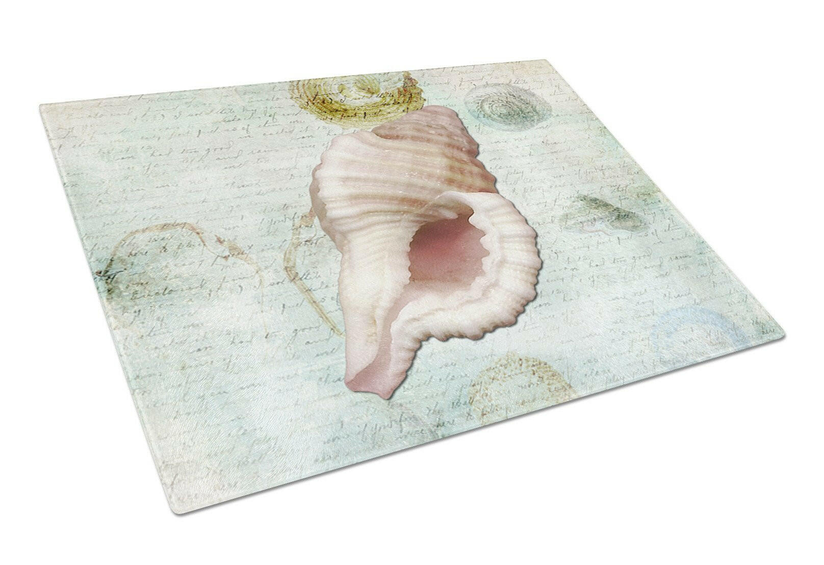 Beach Miter Shell Cutting Board Tempered Glass Kitchen Cutting Surface, Heat Resistant Chopping, Non-Slip Feet, Food Prep & Serving