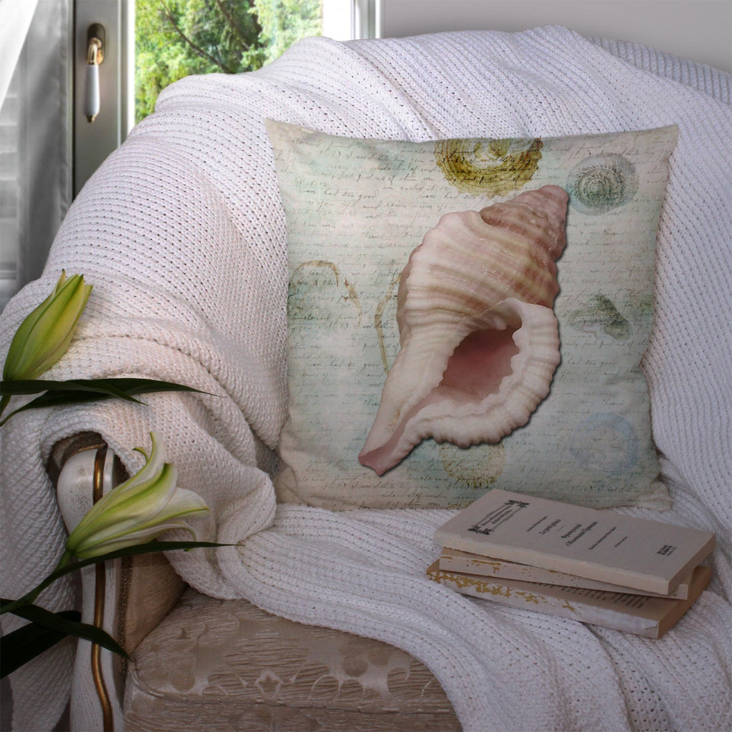 Beach Miter Shell Decorative Throw Pillow 14x14 Indoor Outdoor Accent Cushion, Fabric Cover with Insert for Sofa, Bed, Porch & Living Room