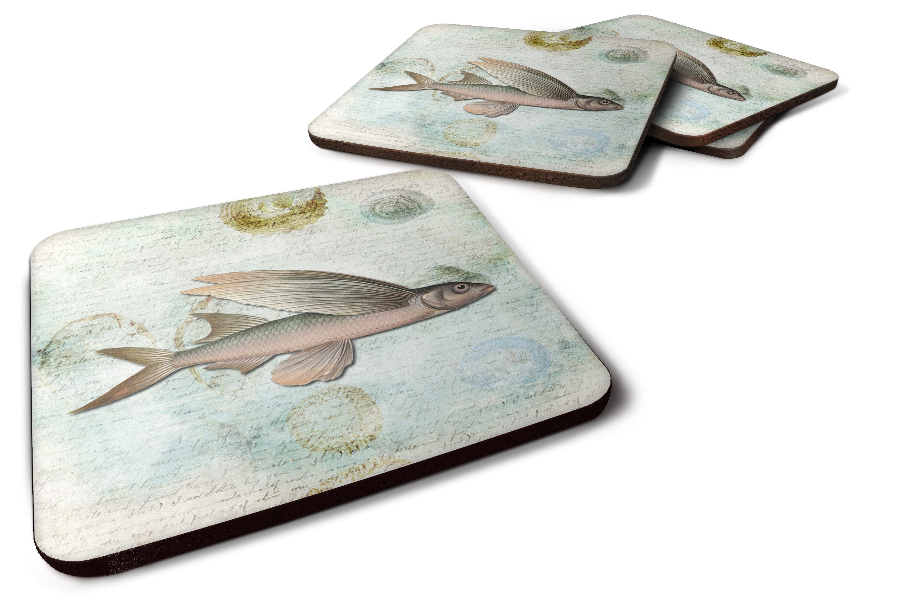 Beach Fly Fish Foam Coasters Set of 4 Cup Coasters for Indoor Outdoor, Tabletop Protection, Anti Slip, Mouse pad Material