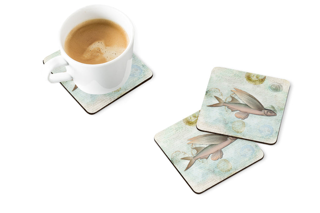 Beach Fly Fish Foam Coasters Set of 4 Cup Coasters for Indoor Outdoor, Tabletop Protection, Anti Slip, Mouse pad Material