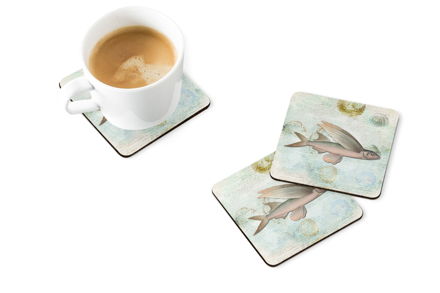 Beach Fly Fish Foam Coasters Set of 4 Cup Coasters for Indoor Outdoor, Tabletop Protection, Anti Slip, Mouse pad Material
