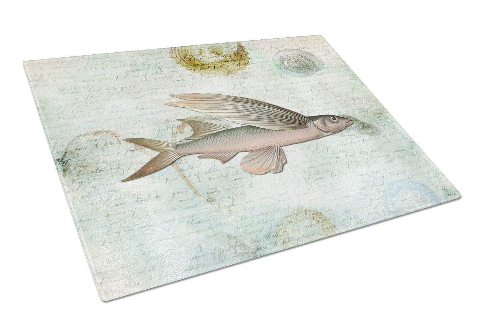 Beach Fly Fish Cutting Board Tempered Glass Kitchen Cutting Surface, Heat Resistant Chopping, Non-Slip Feet, Food Prep & Serving