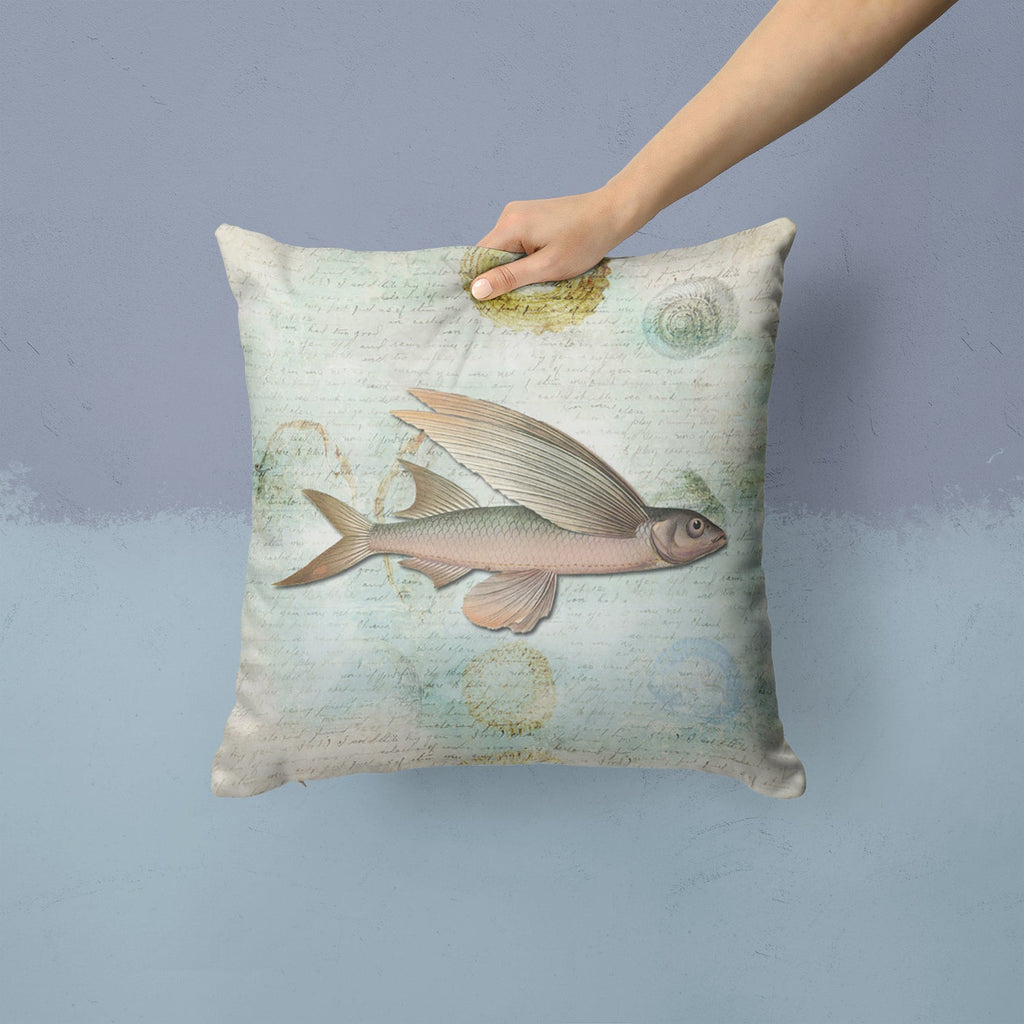 Beach Fly Fish Decorative Throw Pillow 14x14 Indoor Outdoor Accent Cushion, Fabric Cover with Insert for Sofa, Bed, Porch & Living Room