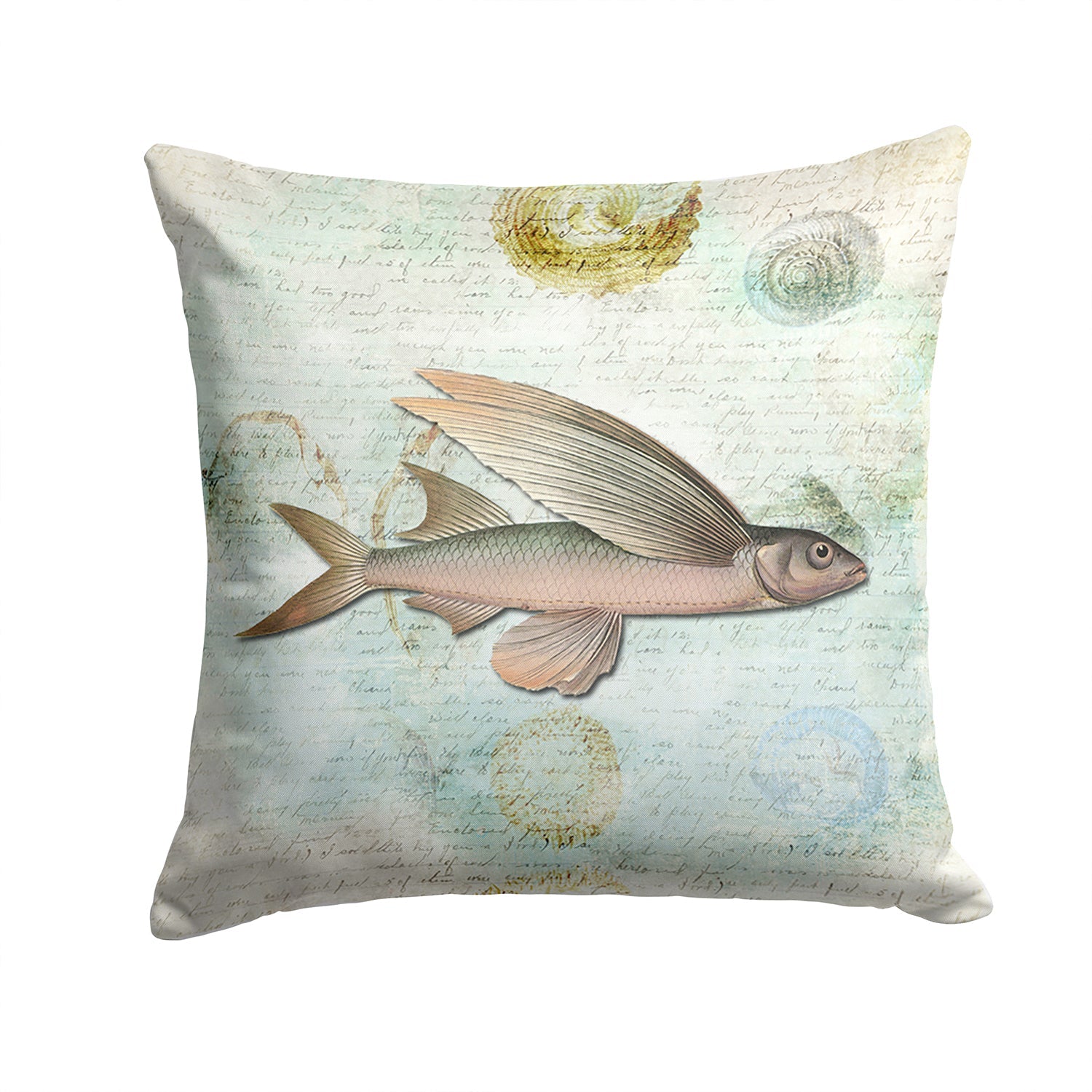 Beach Fly Fish Decorative Throw Pillow 14x14 Indoor Outdoor Accent Cushion, Fabric Cover with Insert for Sofa, Bed, Porch & Living Room