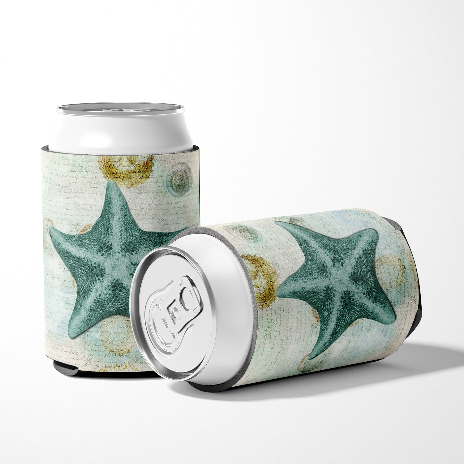 Beach Asteroidea Sea Star Starfish Teal Can or Bottle Hugger Cooler Sleeve for Standard 12 oz Cans, Insulated Foam Beer & Soda Can Hugger Reusable