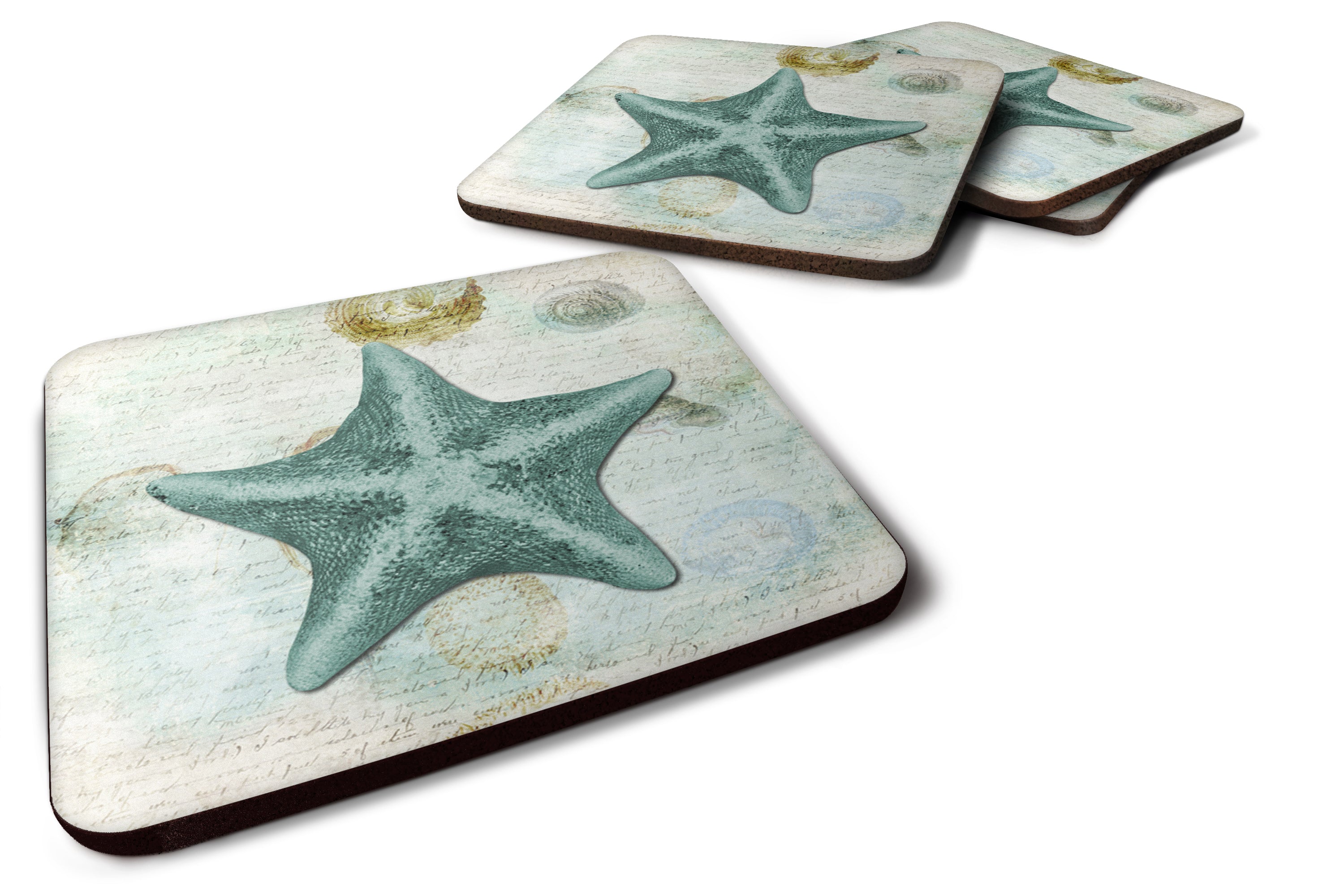 Beach Asteroidea Sea Star Starfish Teal Foam Coasters Set of 4 Cup Coasters for Indoor Outdoor, Tabletop Protection, Anti Slip, Mouse pad Material