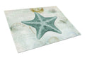 Beach Asteroidea Sea Star Starfish Teal Cutting Board Tempered Glass Kitchen Cutting Surface, Heat Resistant Chopping, Non-Slip Feet, Food Prep & Serving