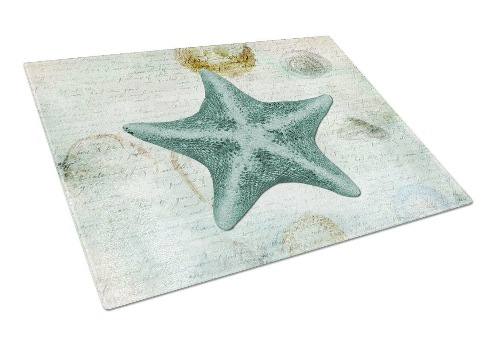 Beach Asteroidea Sea Star Starfish Teal Cutting Board Tempered Glass Kitchen Cutting Surface, Heat Resistant Chopping, Non-Slip Feet, Food Prep & Serving