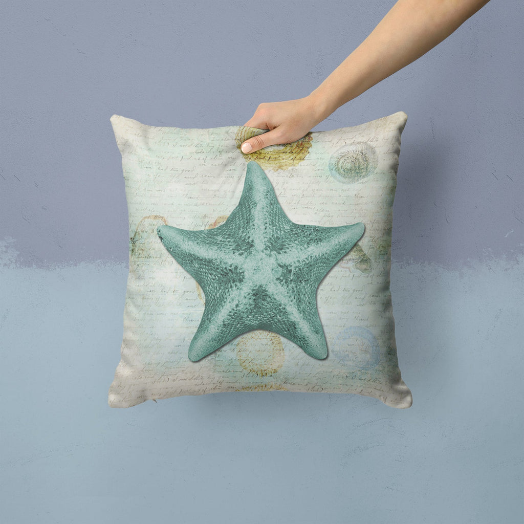 Beach Asteroidea Sea Star Starfish Teal Decorative Throw Pillow 14x14 Indoor Outdoor Accent Cushion, Fabric Cover with Insert for Sofa, Bed, Porch & Living Room