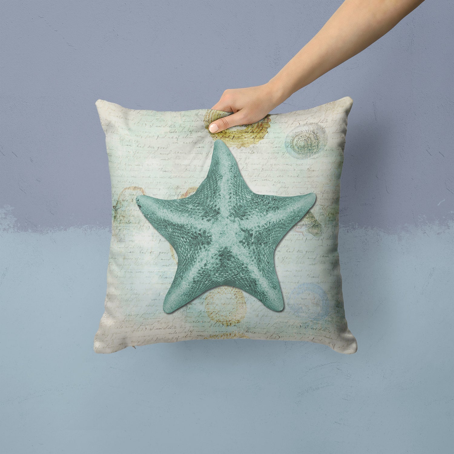 Beach Asteroidea Sea Star Starfish Teal Decorative Throw Pillow 14x14 Indoor Outdoor Accent Cushion, Fabric Cover with Insert for Sofa, Bed, Porch & Living Room