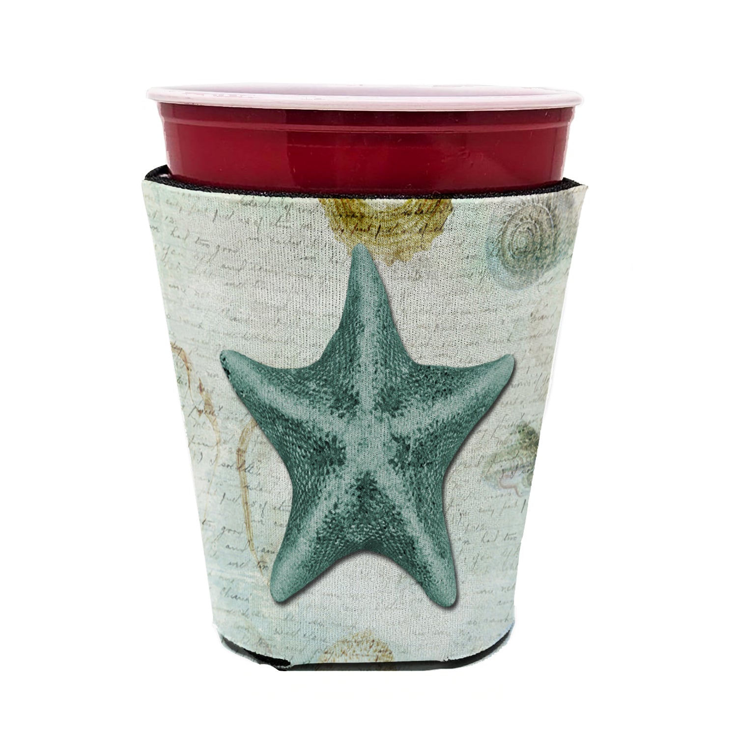 Beach Asteroidea Sea Star Starfish Teal Red Cup Hugger Sleeve for 16–22 oz Party Cups, Insulated Foam Drink Holder for Iced Coffee, Tailgate & BBQ Reusable