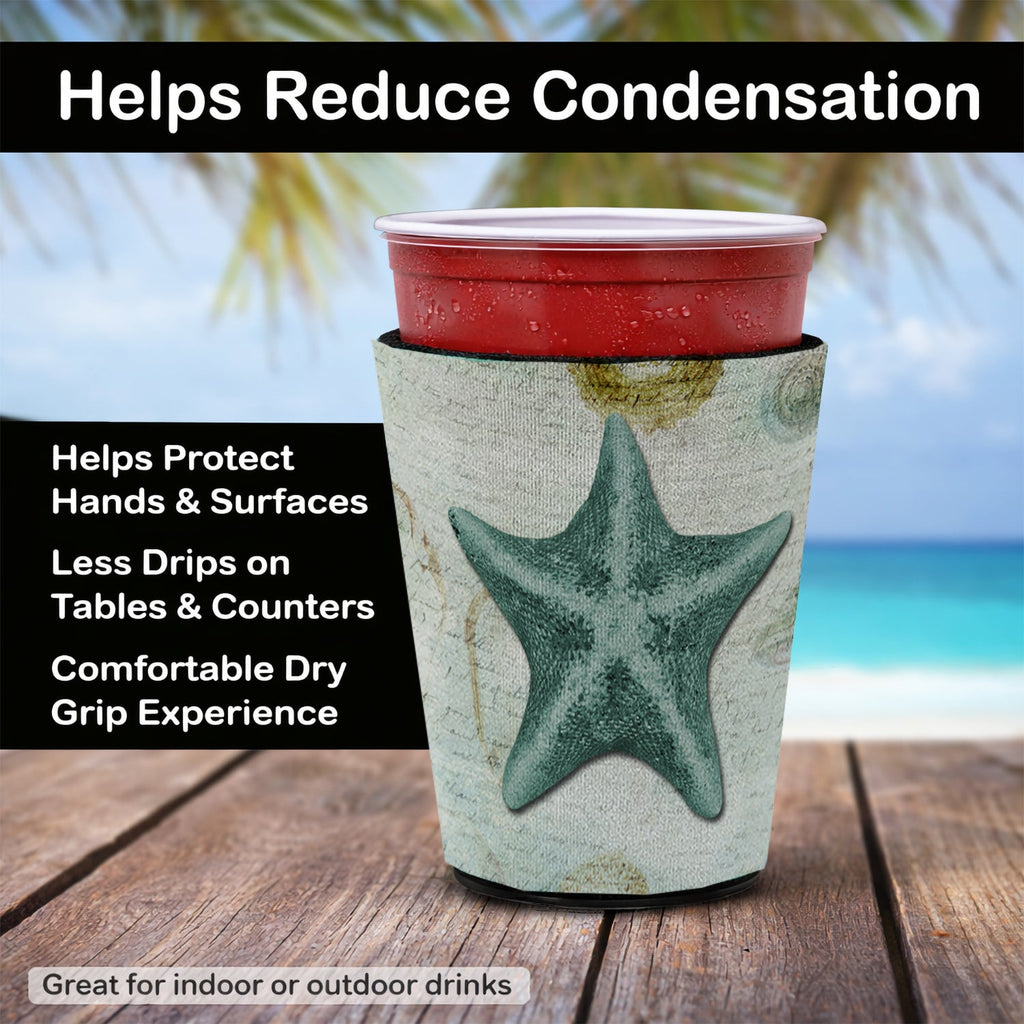 Beach Asteroidea Sea Star Starfish Teal Red Cup Hugger Sleeve for 16–22 oz Party Cups, Insulated Foam Drink Holder for Iced Coffee, Tailgate & BBQ Reusable