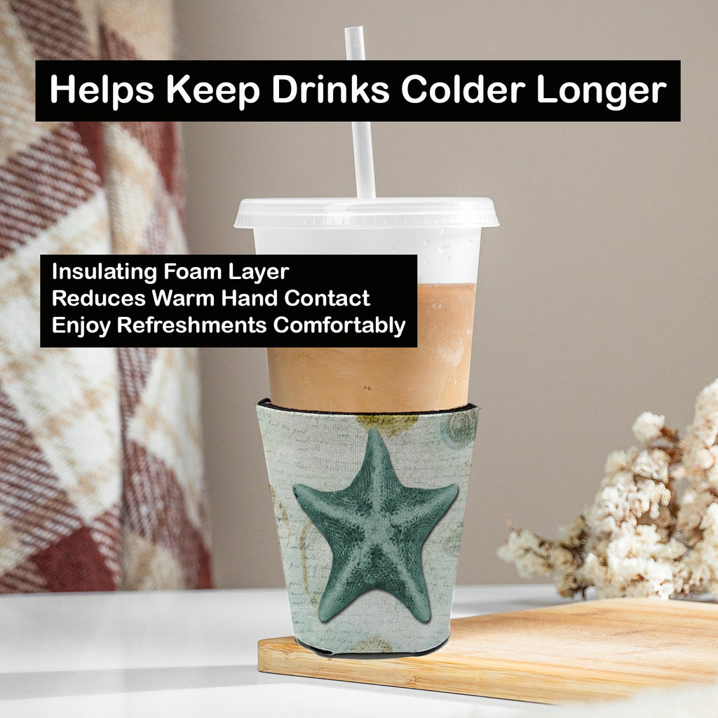 Beach Asteroidea Sea Star Starfish Teal Red Cup Hugger Sleeve for 16–22 oz Party Cups, Insulated Foam Drink Holder for Iced Coffee, Tailgate & BBQ Reusable
