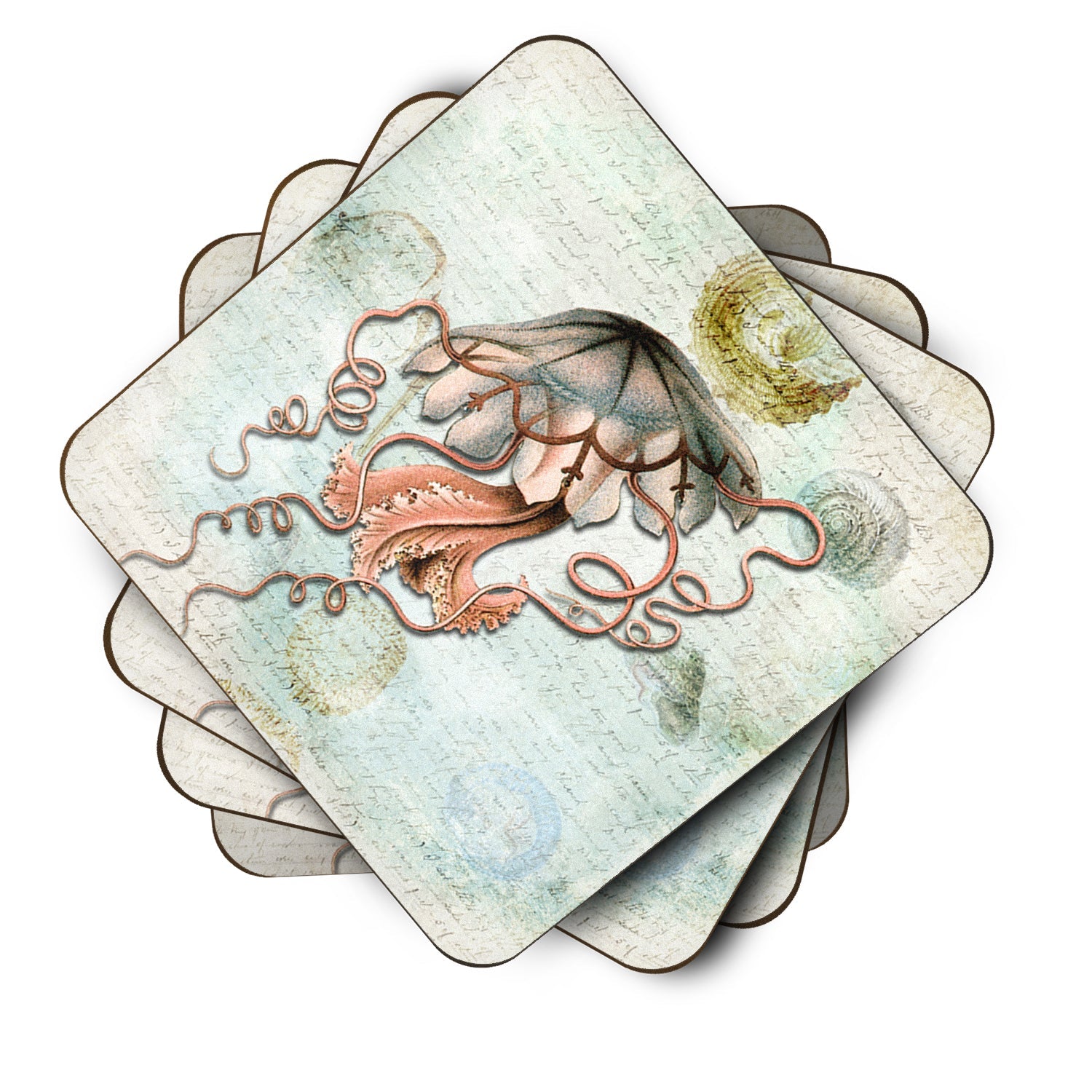 Beach Jellyfish Foam Coasters Set of 4 Cup Coasters for Indoor Outdoor, Tabletop Protection, Anti Slip, Mouse pad Material