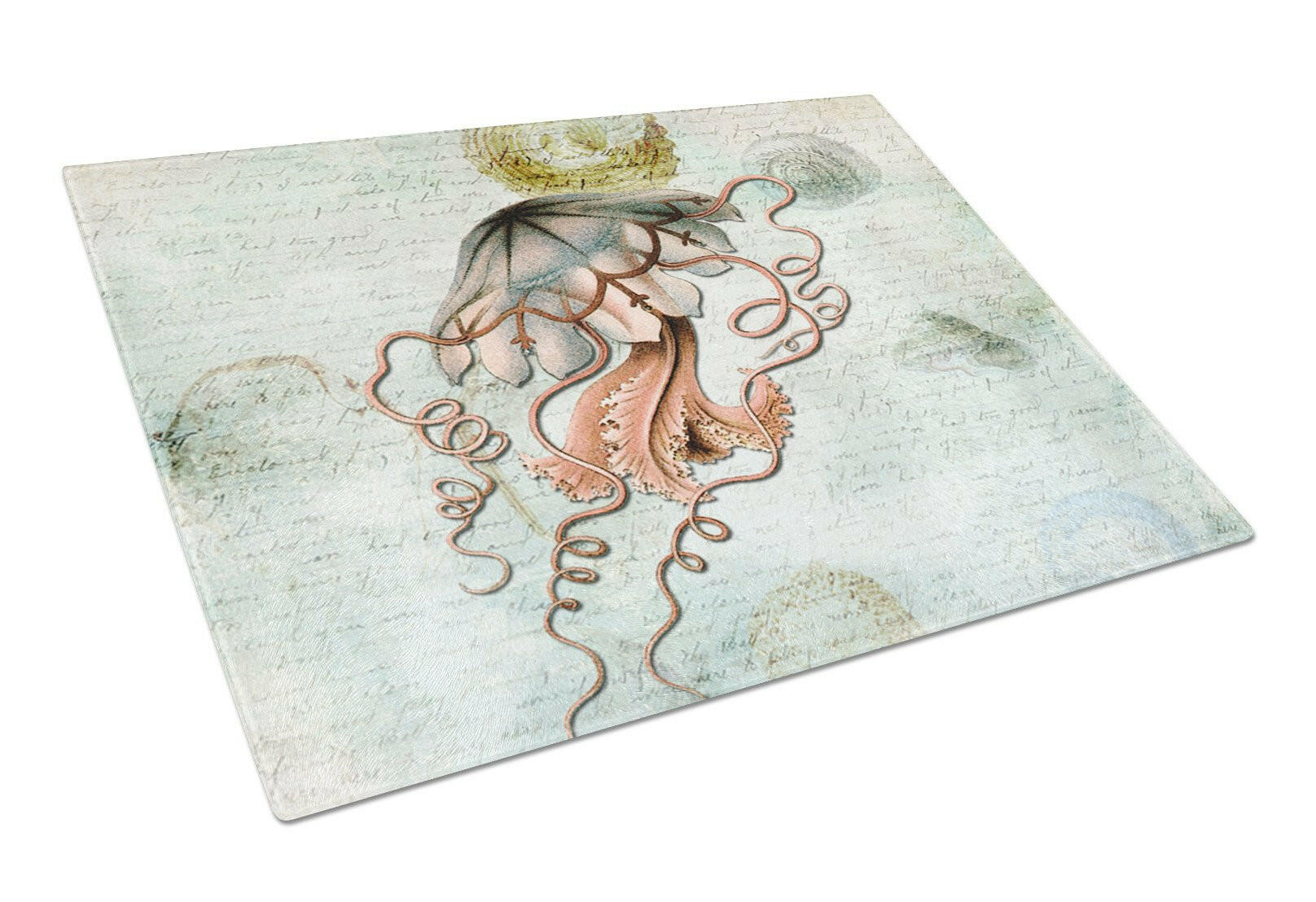 Beach Jellyfish Cutting Board Tempered Glass Kitchen Cutting Surface, Heat Resistant Chopping, Non-Slip Feet, Food Prep & Serving