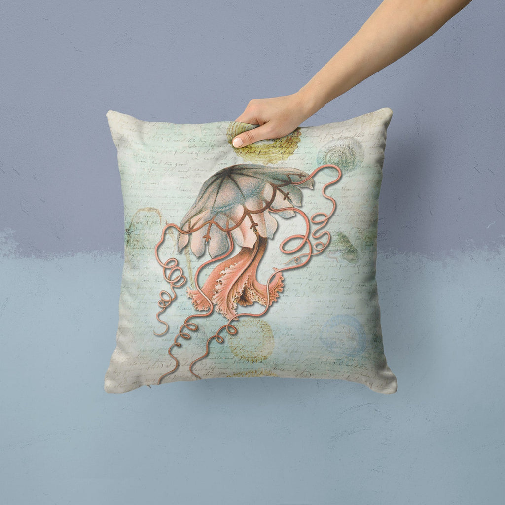 Beach Jellyfish Decorative Throw Pillow 14x14 Indoor Outdoor Accent Cushion, Fabric Cover with Insert for Sofa, Bed, Porch & Living Room