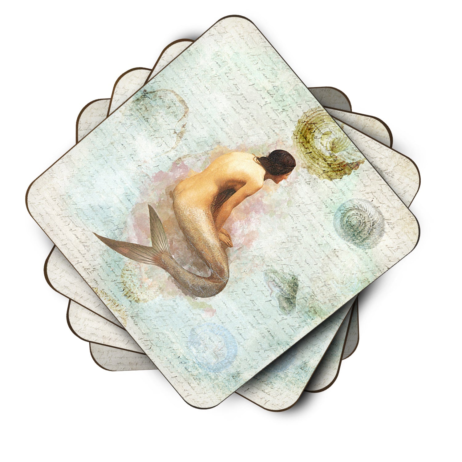 Beach Mermaid Foam Coasters Set of 4 Cup Coasters for Indoor Outdoor, Tabletop Protection, Anti Slip, Mouse pad Material