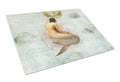Beach Mermaid Cutting Board Tempered Glass Kitchen Cutting Surface, Heat Resistant Chopping, Non-Slip Feet, Food Prep & Serving