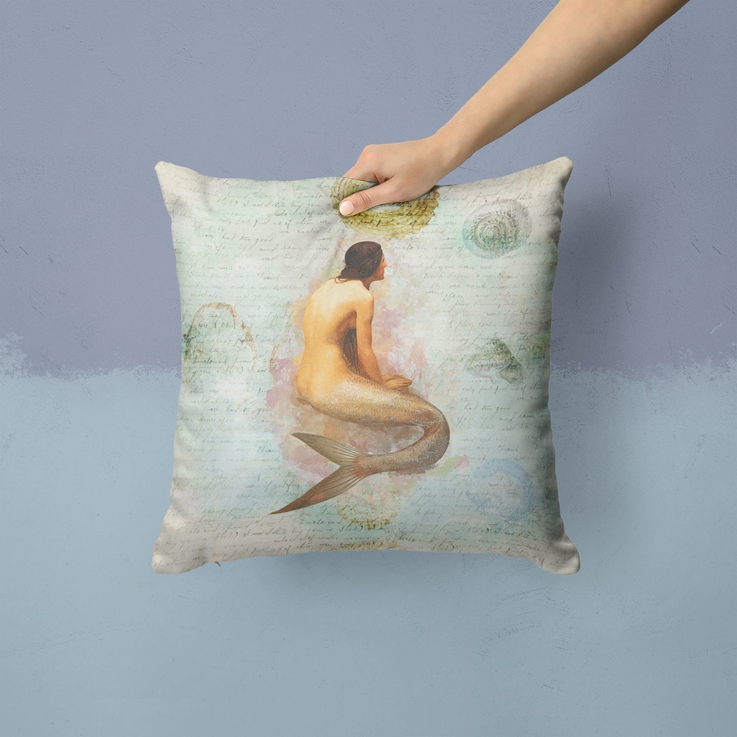 Beach Mermaid Decorative Throw Pillow 14x14 Indoor Outdoor Accent Cushion, Fabric Cover with Insert for Sofa, Bed, Porch & Living Room