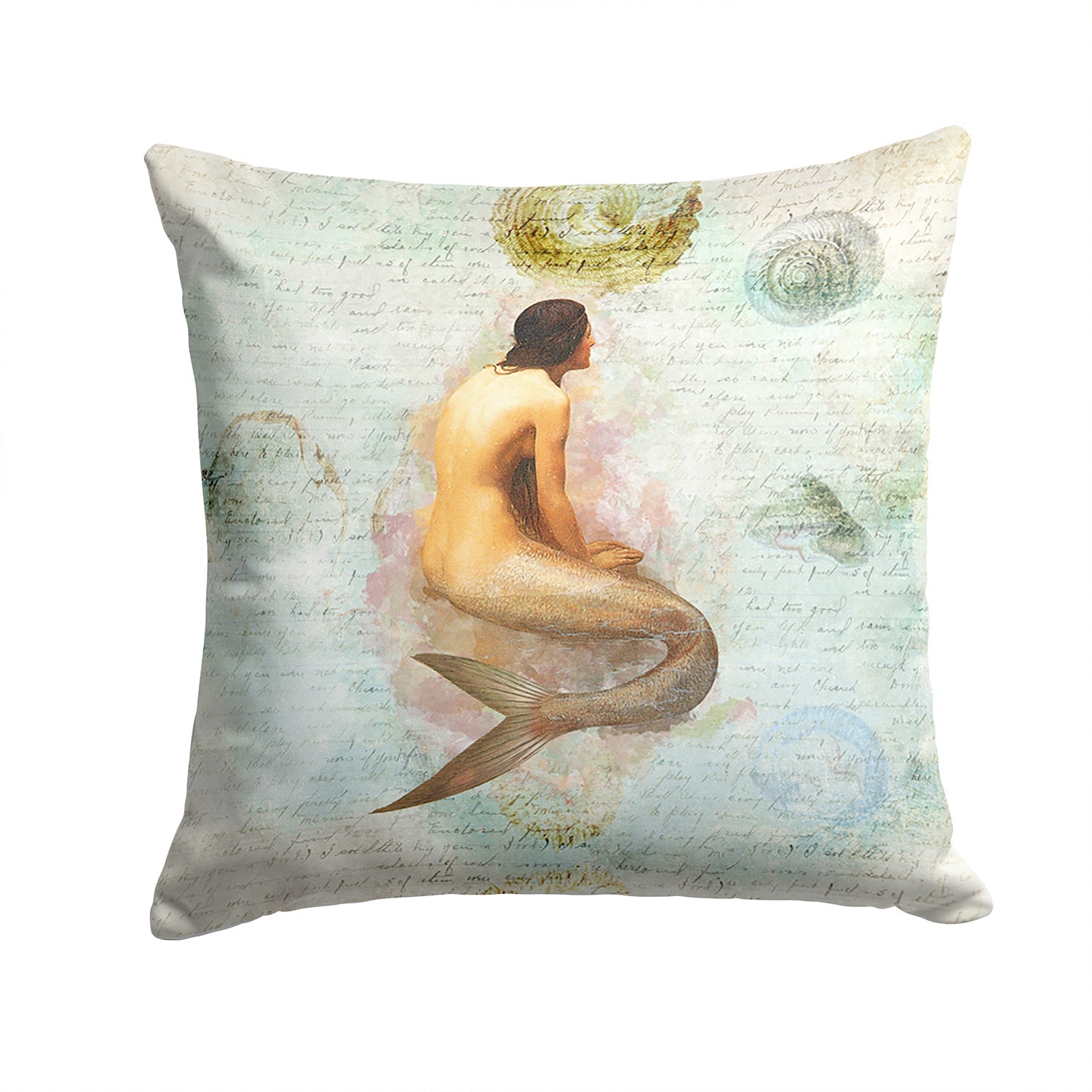 Beach Mermaid Decorative Throw Pillow 14x14 Indoor Outdoor Accent Cushion, Fabric Cover with Insert for Sofa, Bed, Porch & Living Room