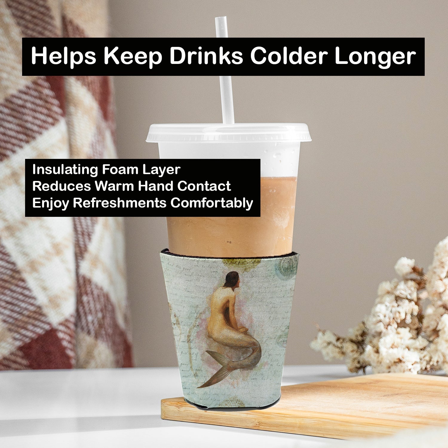 Beach Mermaid Red Cup Hugger Sleeve for 16–22 oz Party Cups, Insulated Foam Drink Holder for Iced Coffee, Tailgate & BBQ Reusable