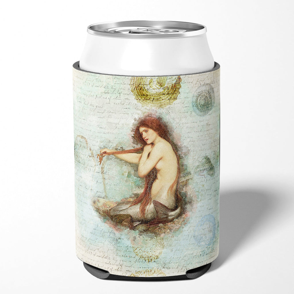 Beach Mermaid Sitting Can or Bottle Hugger Cooler Sleeve for Standard 12 oz Cans, Insulated Foam Beer & Soda Can Hugger Reusable