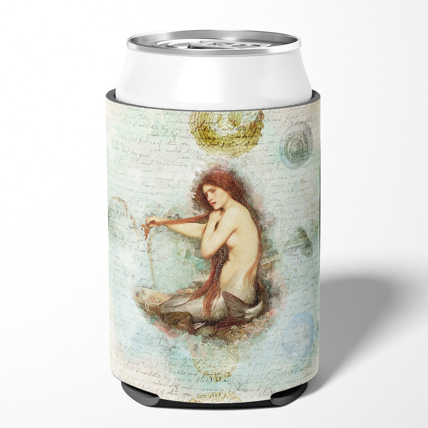 Beach Mermaid Sitting Can or Bottle Hugger Cooler Sleeve for Standard 12 oz Cans, Insulated Foam Beer & Soda Can Hugger Reusable
