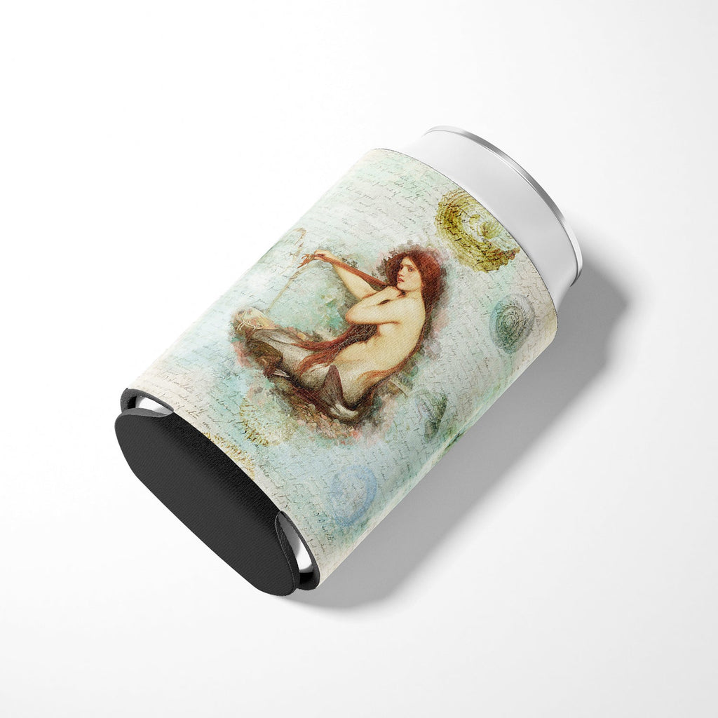 Beach Mermaid Sitting Can or Bottle Hugger Cooler Sleeve for Standard 12 oz Cans, Insulated Foam Beer & Soda Can Hugger Reusable