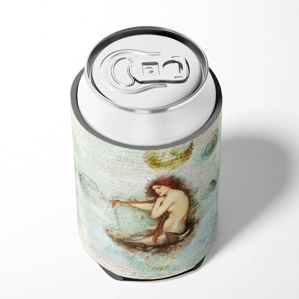Beach Mermaid Sitting Can or Bottle Hugger Cooler Sleeve for Standard 12 oz Cans, Insulated Foam Beer & Soda Can Hugger Reusable