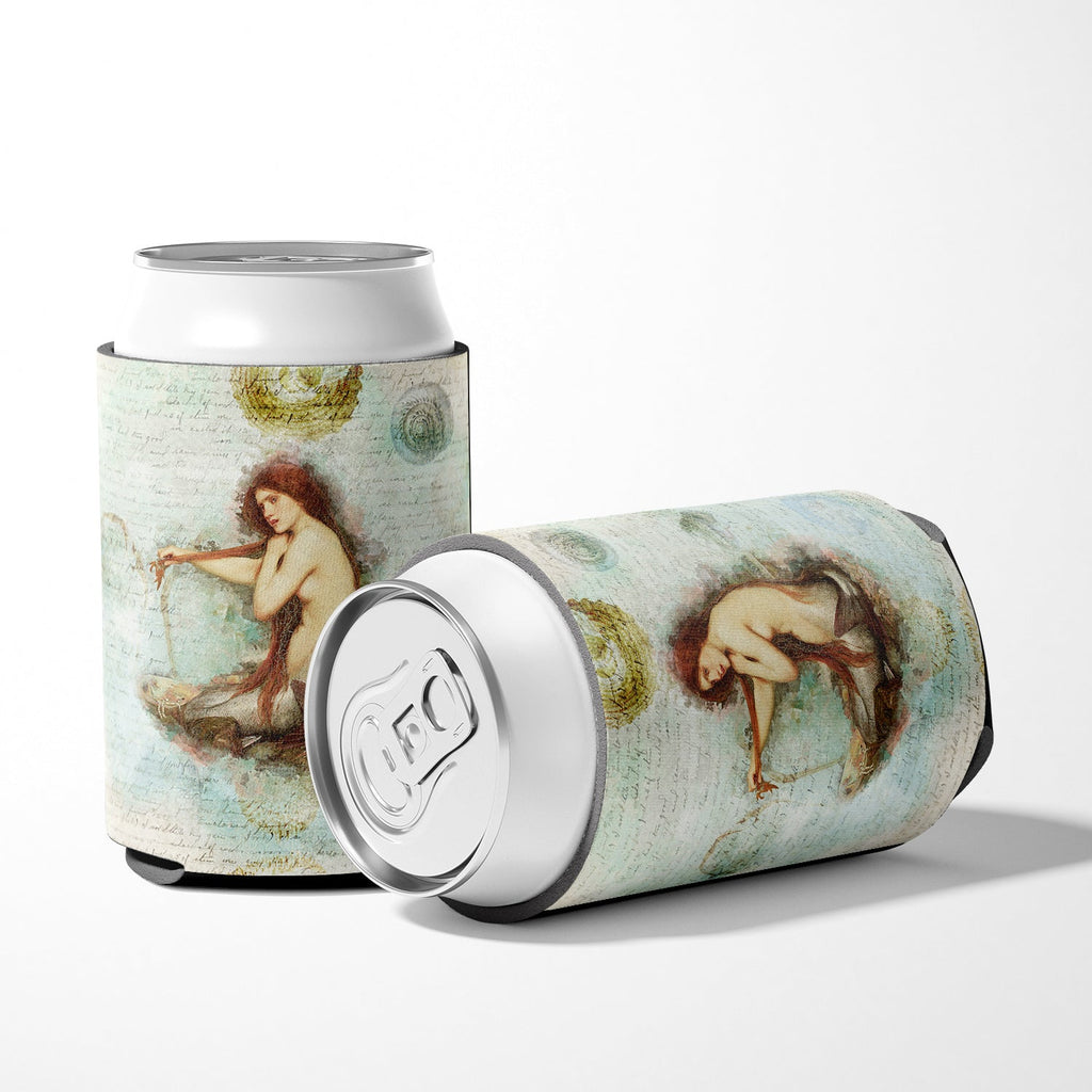 Beach Mermaid Sitting Can or Bottle Hugger Cooler Sleeve for Standard 12 oz Cans, Insulated Foam Beer & Soda Can Hugger Reusable