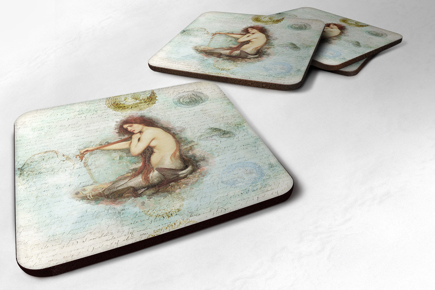 Beach Mermaid Sitting Foam Coasters Set of 4 Cup Coasters for Indoor Outdoor, Tabletop Protection, Anti Slip, Mouse pad Material