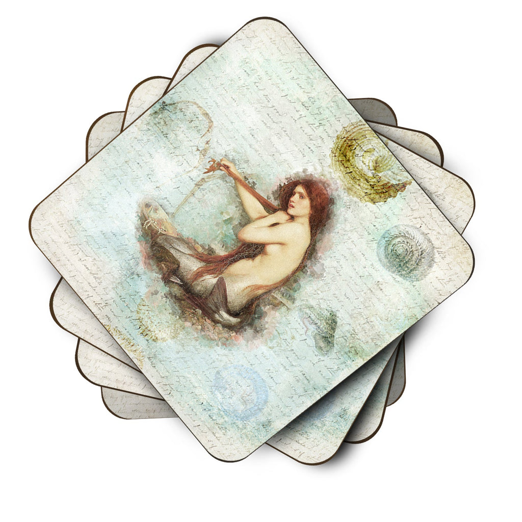 Beach Mermaid Sitting Foam Coasters Set of 4 Cup Coasters for Indoor Outdoor, Tabletop Protection, Anti Slip, Mouse pad Material