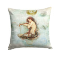 Beach Mermaid Sitting Decorative Throw Pillow 14x14 Indoor Outdoor Accent Cushion, Fabric Cover with Insert for Sofa, Bed, Porch & Living Room