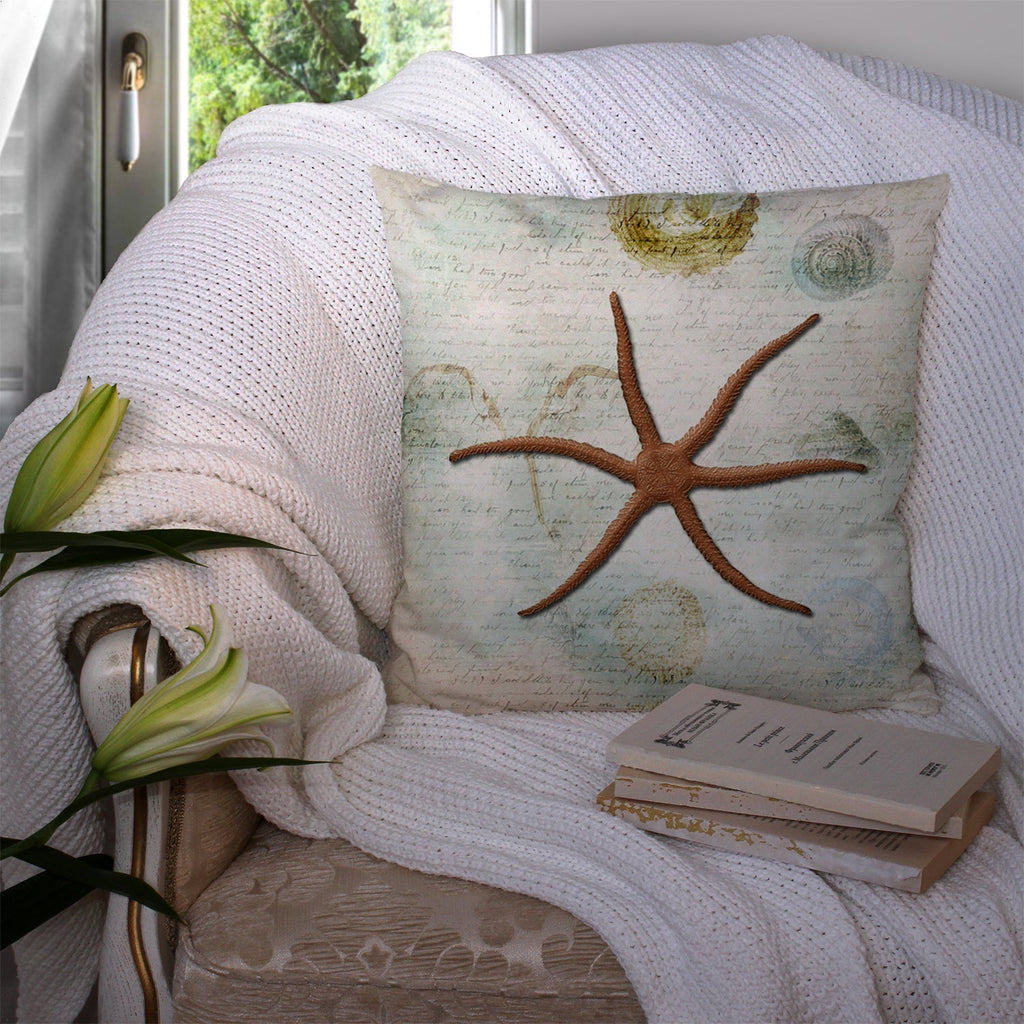 Beach Red Serpent Starfish Decorative Throw Pillow 14x14 Indoor Outdoor Accent Cushion, Fabric Cover with Insert for Sofa, Bed, Porch & Living Room