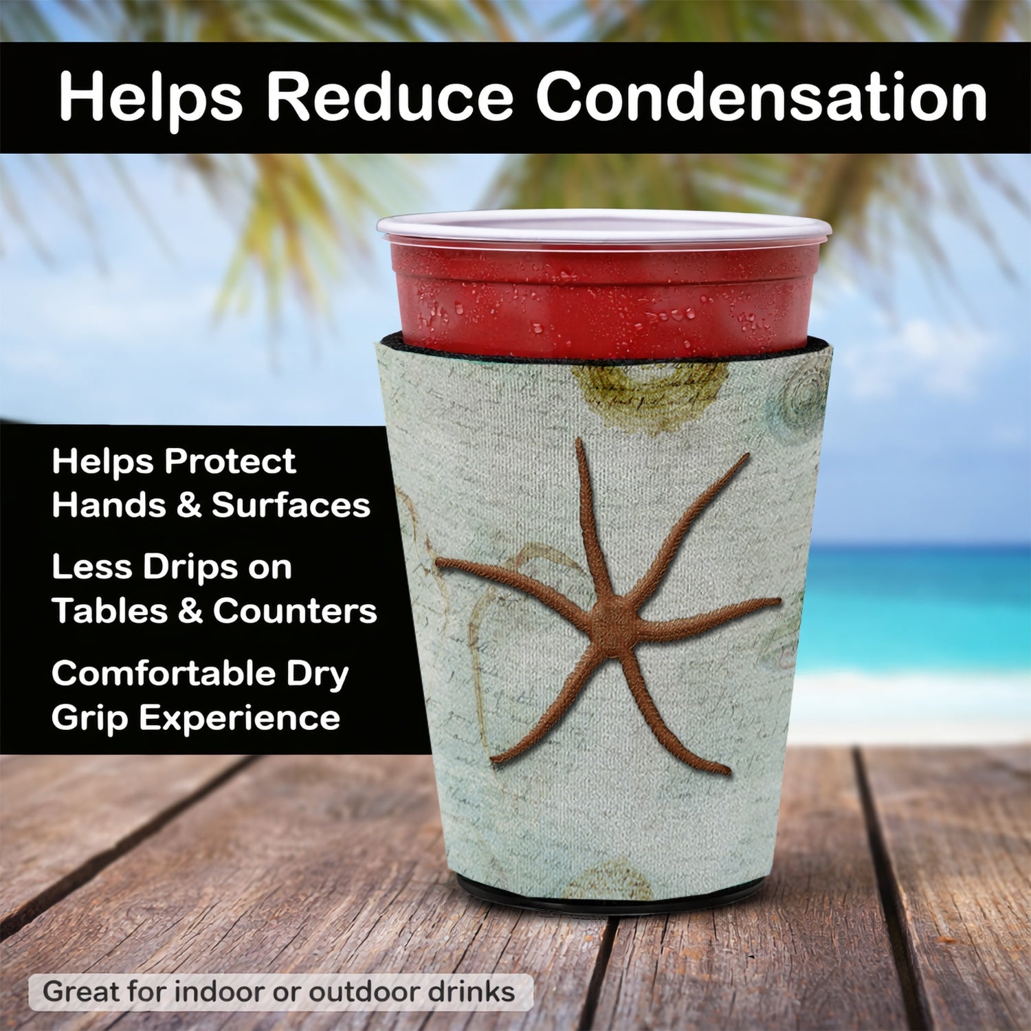 Beach Red Serpent Starfish Red Cup Hugger Sleeve for 16–22 oz Party Cups, Insulated Foam Drink Holder for Iced Coffee, Tailgate & BBQ Reusable