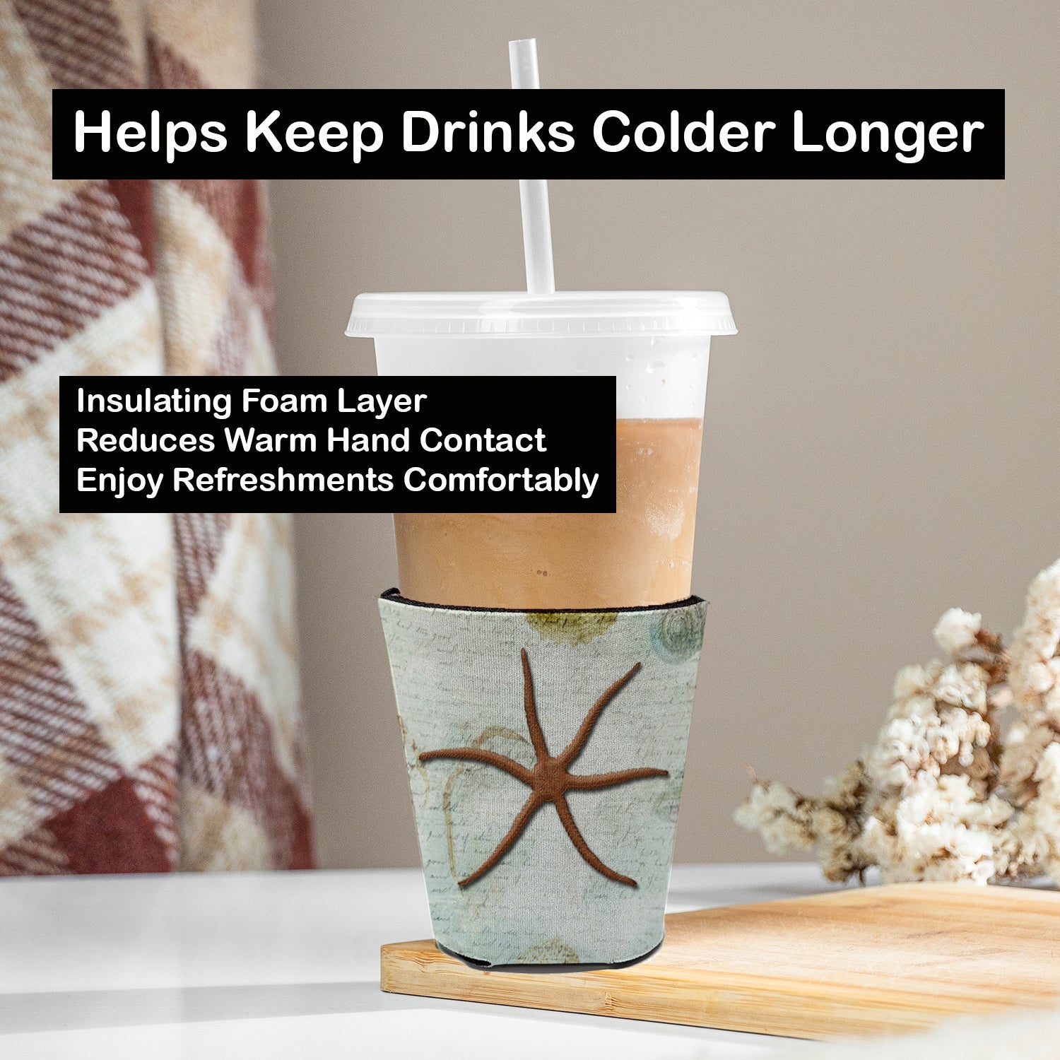 Beach Red Serpent Starfish Red Cup Hugger Sleeve for 16–22 oz Party Cups, Insulated Foam Drink Holder for Iced Coffee, Tailgate & BBQ Reusable