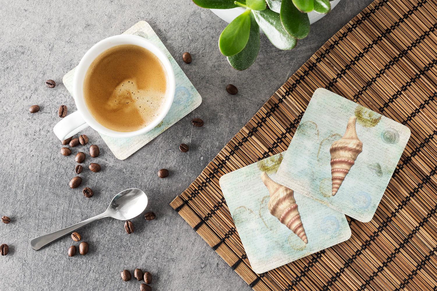 Beach Horse Conch Shell Foam Coasters Set of 4 Cup Coasters for Indoor Outdoor, Tabletop Protection, Anti Slip, Mouse pad Material