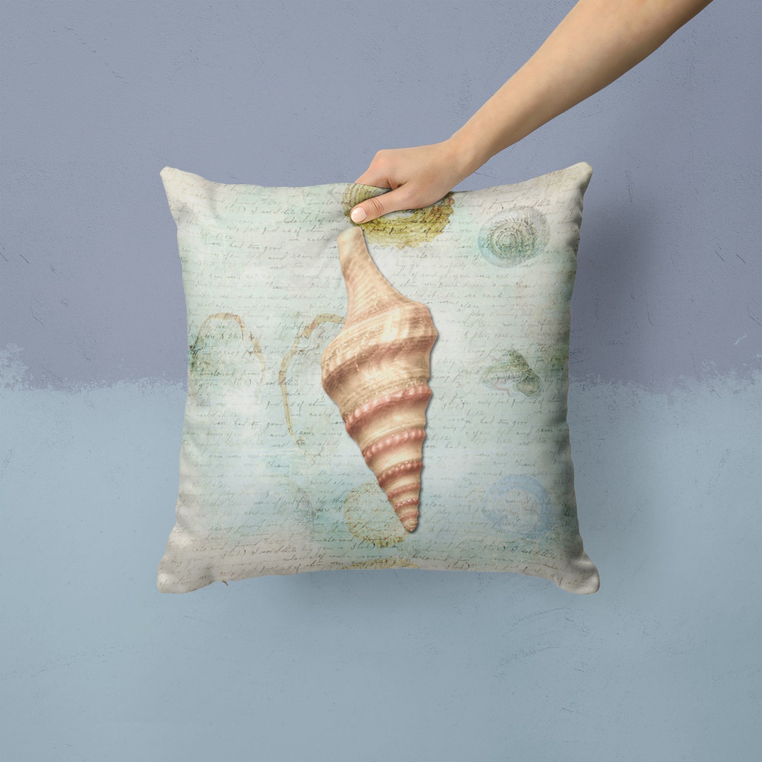 Beach Horse Conch Shell Decorative Throw Pillow 14x14 Indoor Outdoor Accent Cushion, Fabric Cover with Insert for Sofa, Bed, Porch & Living Room