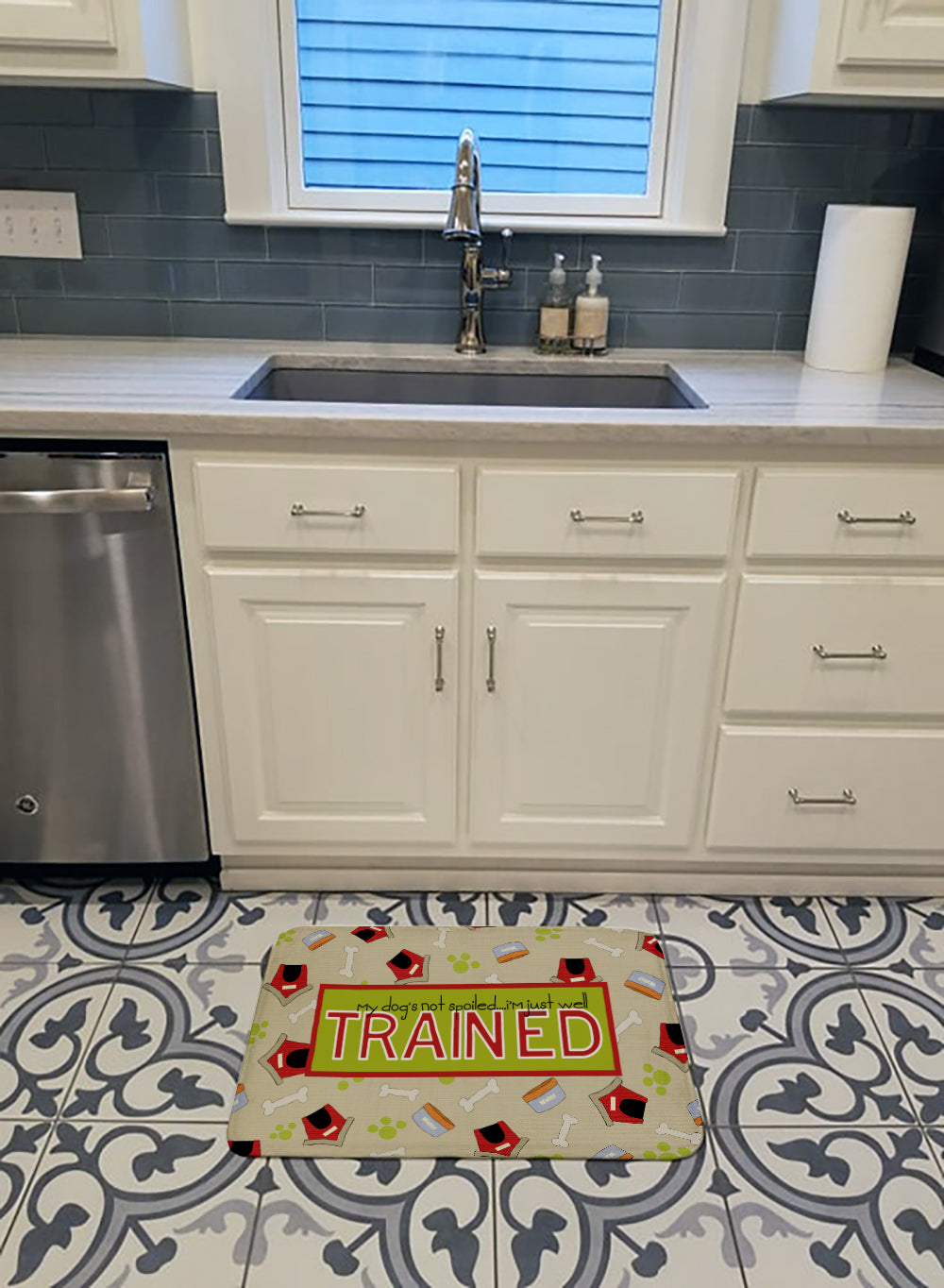 My Dog's not spoiled I'm just well trained Memory Foam Kitchen Mat Machine Washable Anti-Fatigue Cushion Comfort Bath or Kitchen Rug