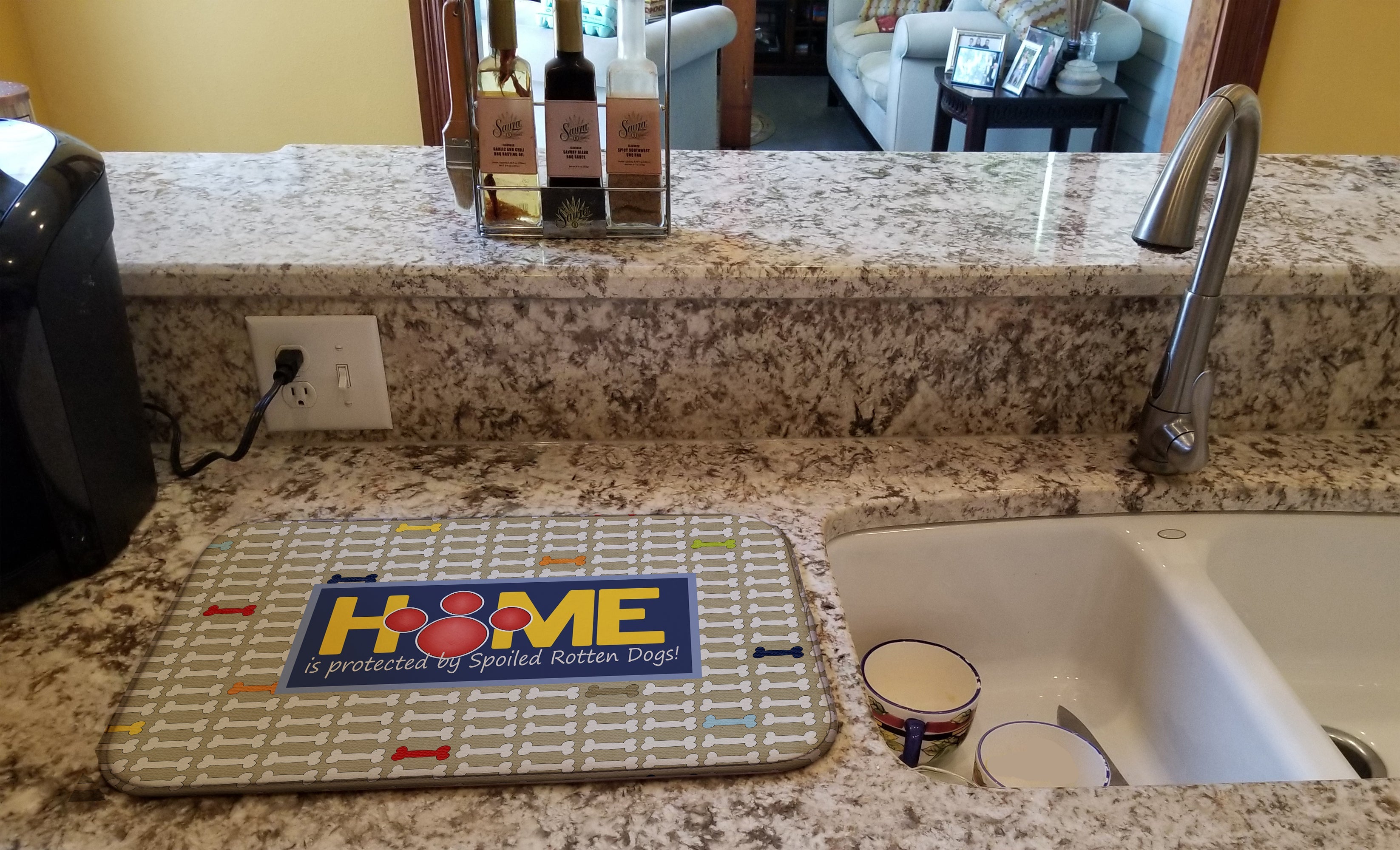 Home is protected by spoiled rotten dogs Dish Drying Mat Absorbent Dish Drying Mat Pad for Kitchen Counter Dish Drainer Mat for Countertop, 14 x 21", Multicolor