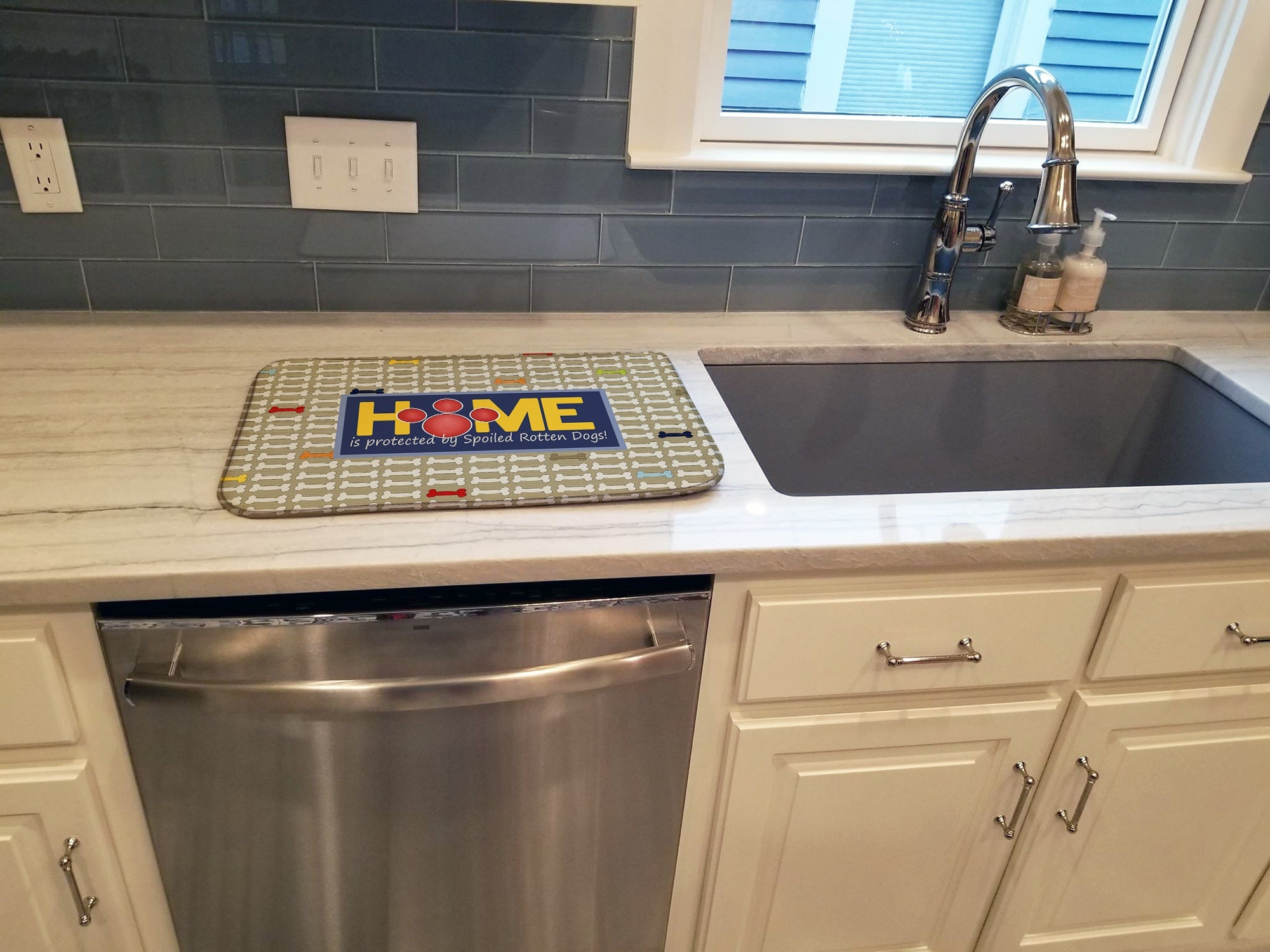 Home is protected by spoiled rotten dogs Dish Drying Mat Absorbent Dish Drying Mat Pad for Kitchen Counter Dish Drainer Mat for Countertop, 14 x 21", Multicolor
