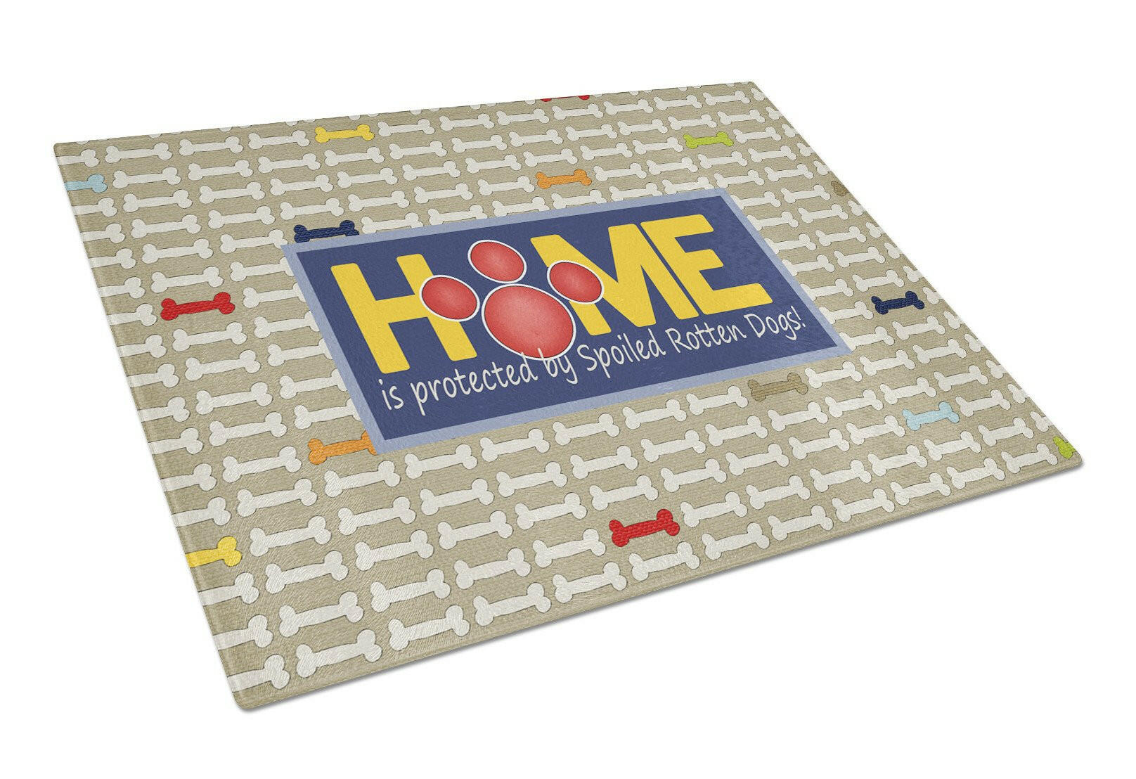 Home is protected by spoiled rotten dogs Cutting Board Tempered Glass Kitchen Cutting Surface, Heat Resistant Chopping, Non-Slip Feet, Food Prep & Serving