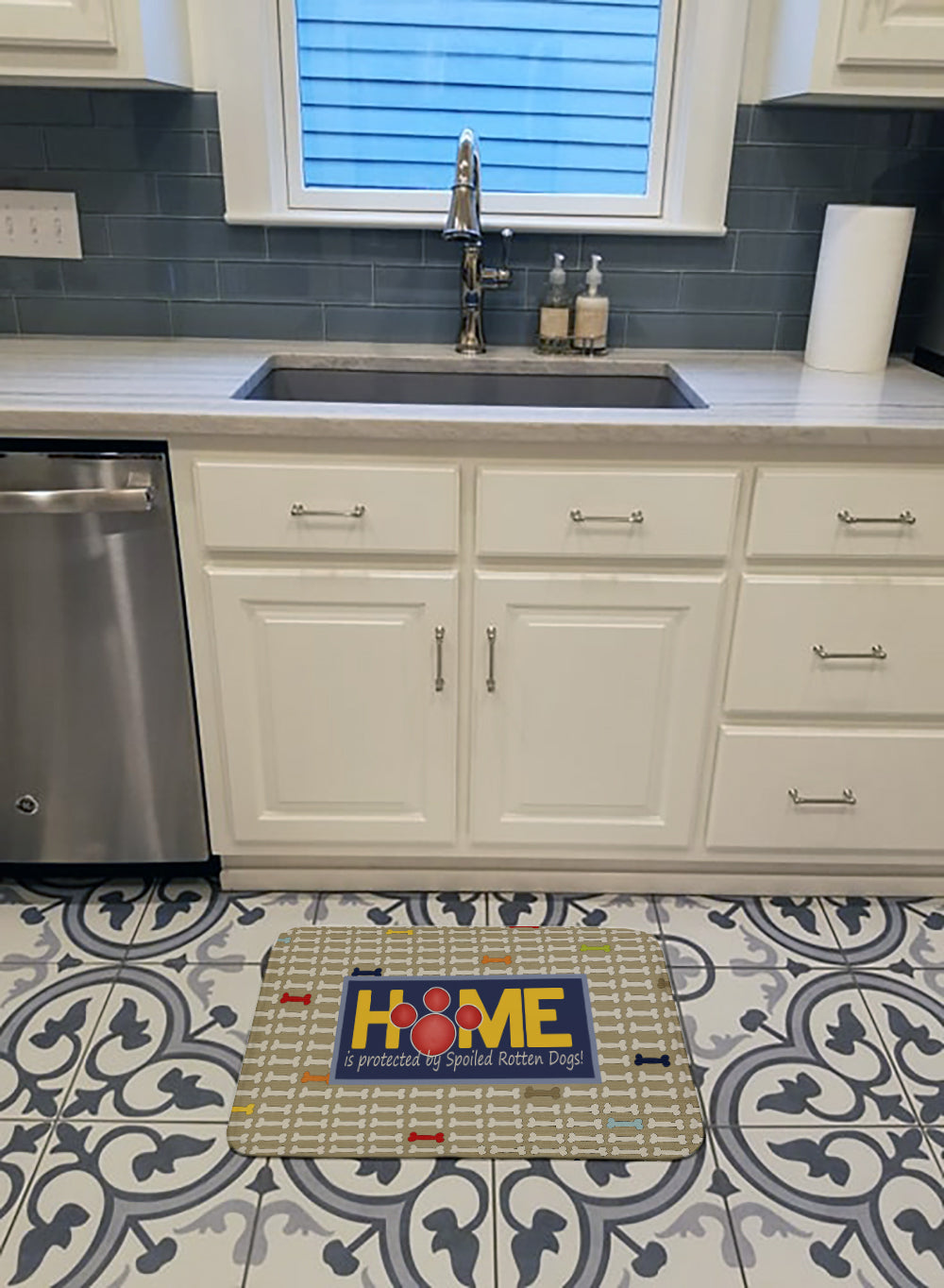 Home is protected by spoiled rotten dogs Memory Foam Kitchen Mat Machine Washable Anti-Fatigue Cushion Comfort Bath or Kitchen Rug