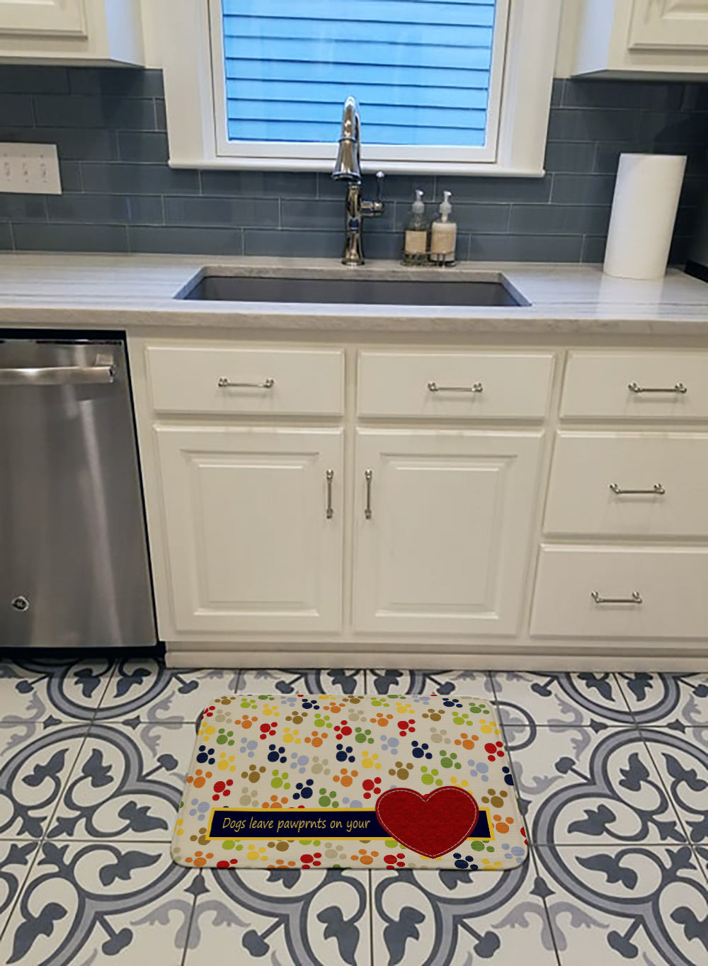 Dogs leave pawprints on your heart Memory Foam Kitchen Mat Machine Washable Anti-Fatigue Cushion Comfort Bath or Kitchen Rug