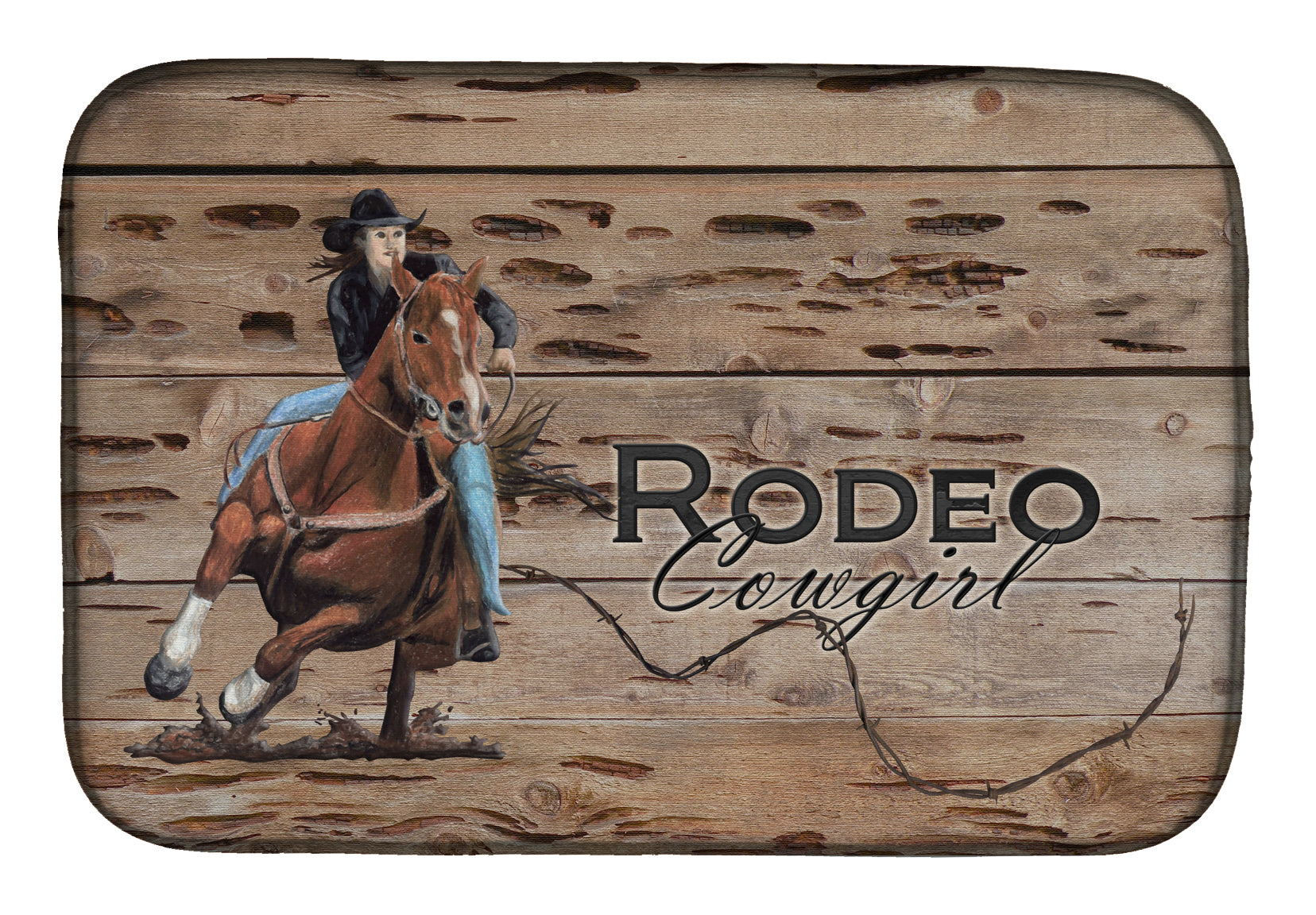 Rodeo Cowgirl Barrel Racer Dish Drying Mat Absorbent Dish Drying Mat Pad for Kitchen Counter Dish Drainer Mat for Countertop, 14 x 21", Multicolor