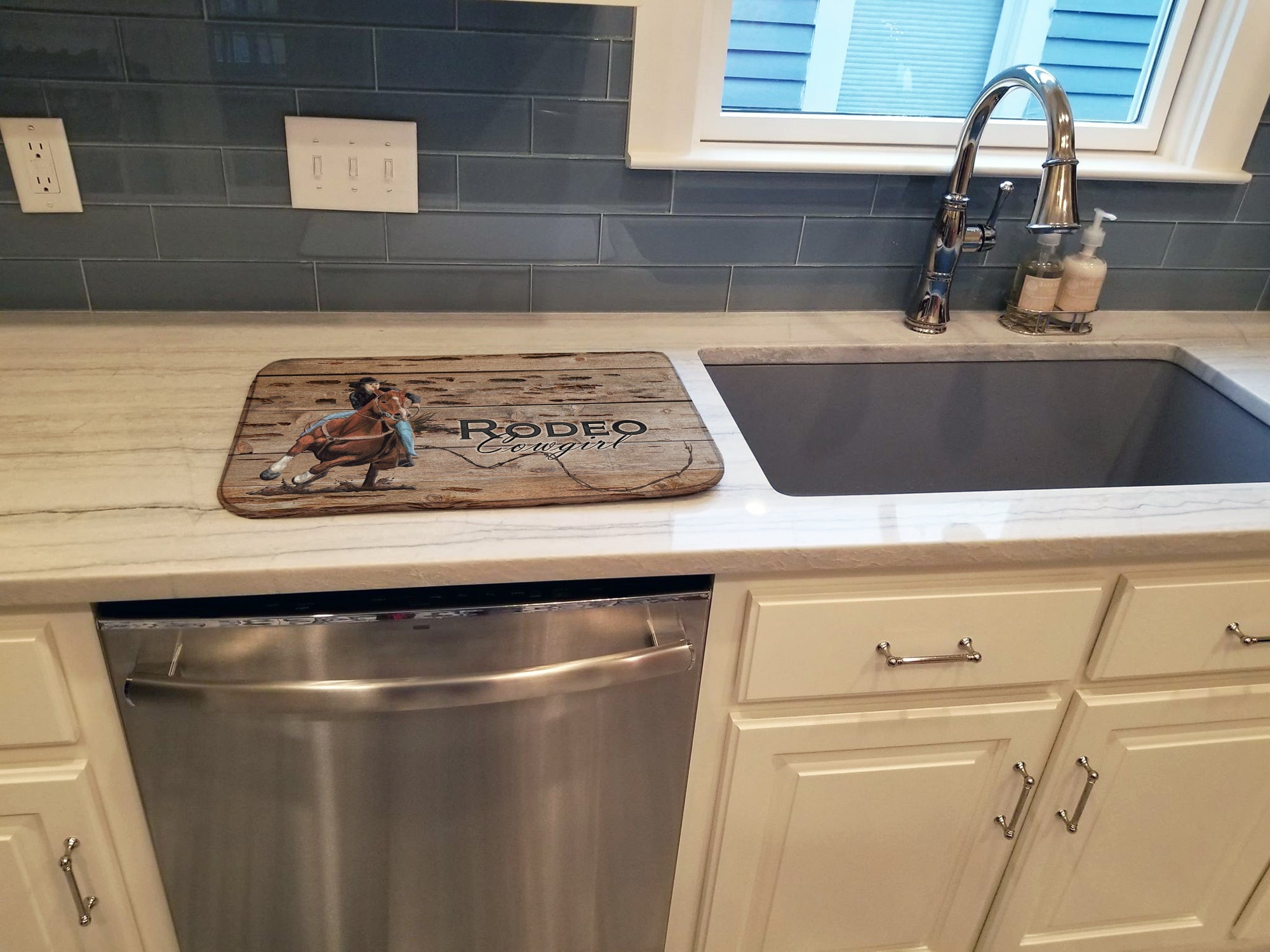 Rodeo Cowgirl Barrel Racer Dish Drying Mat Absorbent Dish Drying Mat Pad for Kitchen Counter Dish Drainer Mat for Countertop, 14 x 21", Multicolor